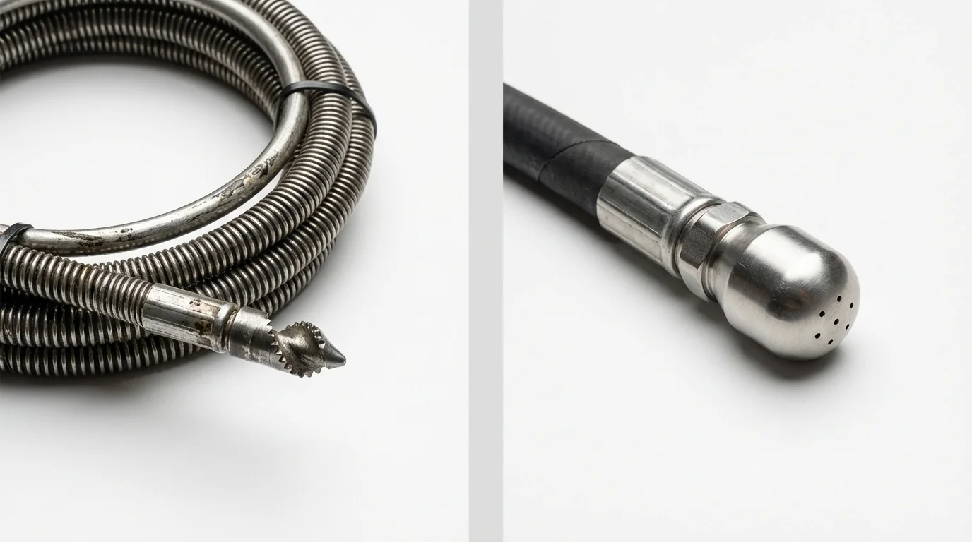 Drain snake cable and hydro jetting nozzle used for drain cleaning in Leakesville, MS